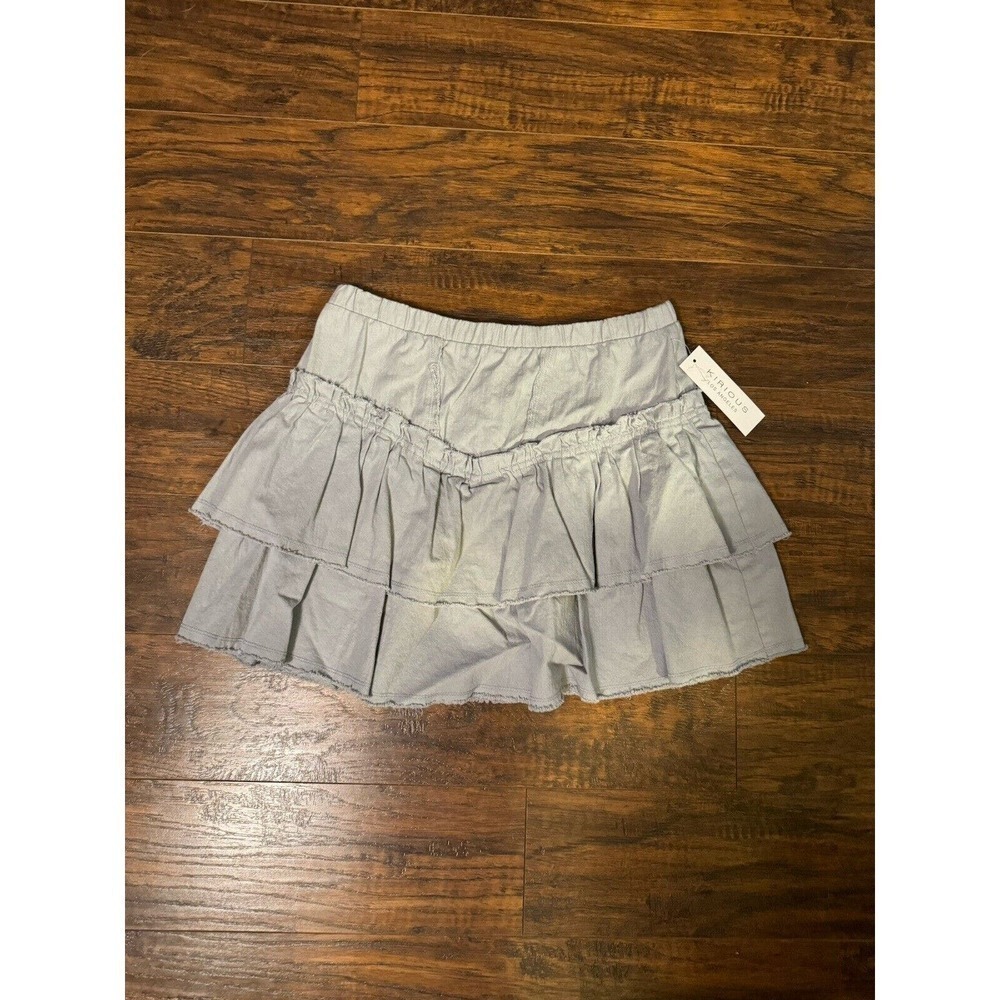 Kirious Los Angeles Juniors Ruffle Light Denim Blue/Grey Tiered Mini Skirt Sz:M